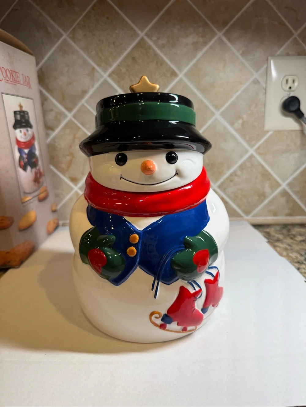 Vintage Snowman Cookie Jar - 1998 Allure - Hand Painted Ceramic